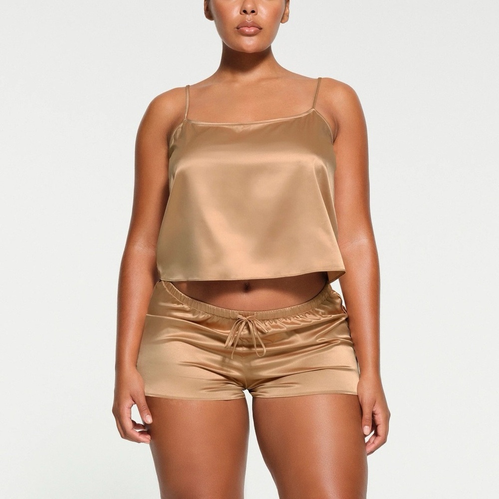 NWT SKIMS hotel shine matching gold satin cami and shorts set